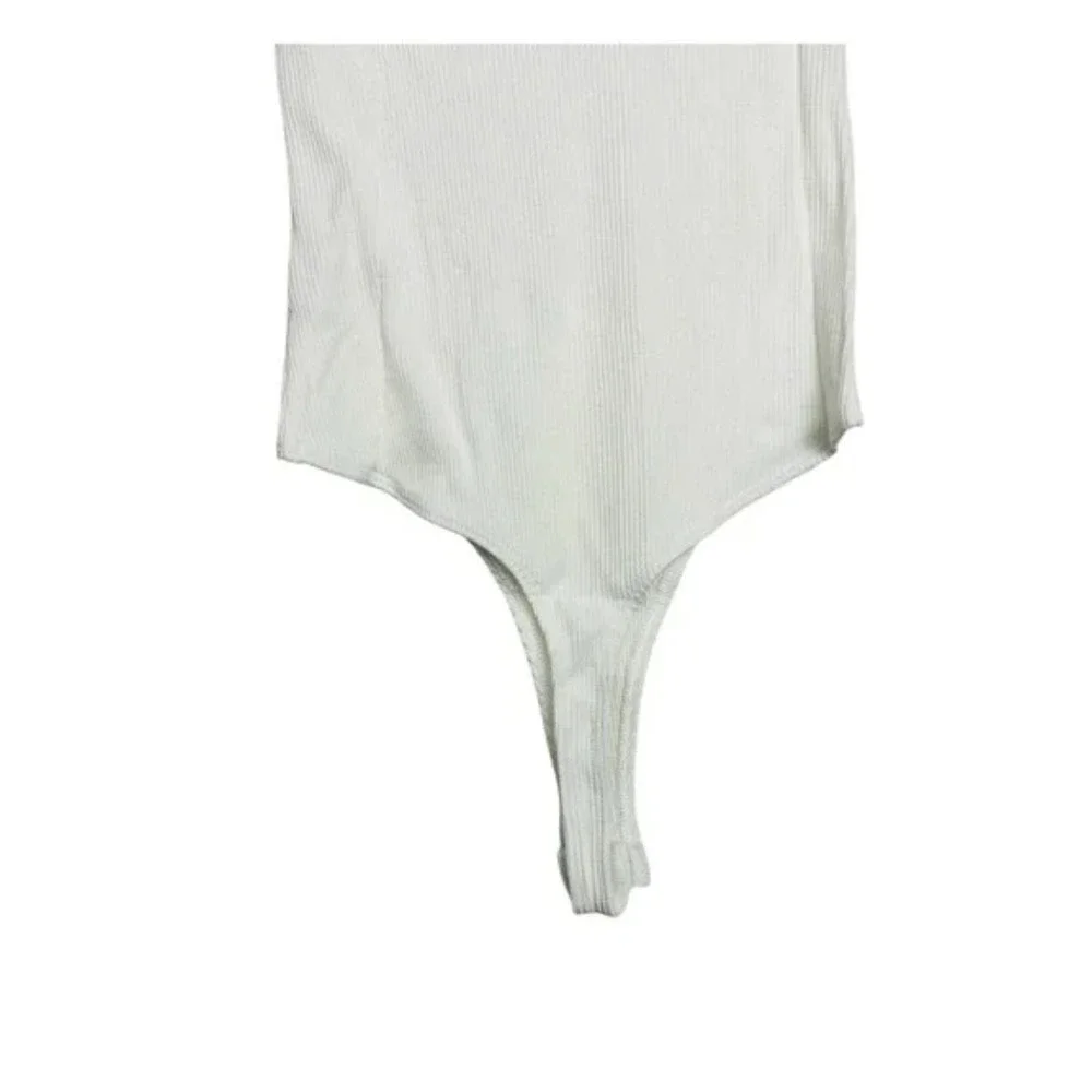 Lulus NWT Kinship Ribbed Knit Crew Neck Classic Thong Bodysuit Ivory Size XLarge